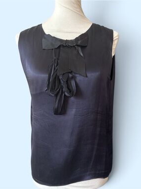 Givenchy Black Sleeveless Silk Top with Draped Bow Detail